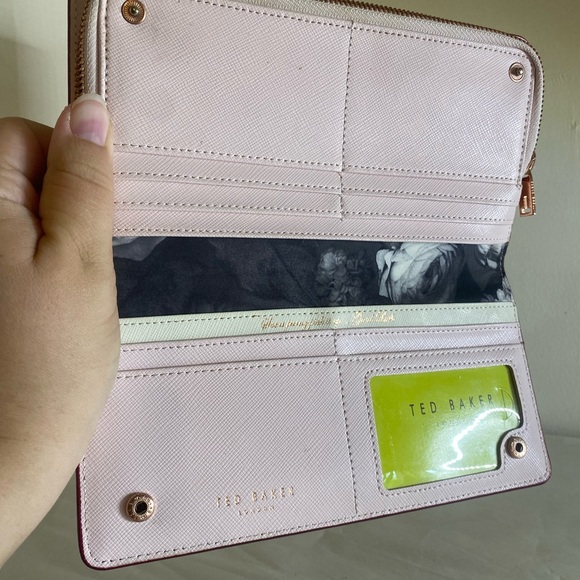 Ted Baker Maroon Leather Wallet pink lining pocketbook rose gold - Picture 4 of 8